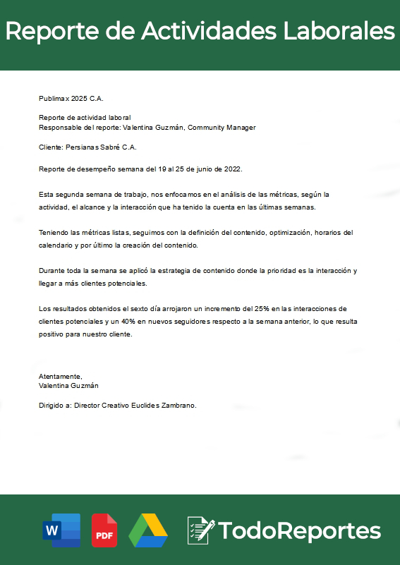 Reporte de actividades laborales