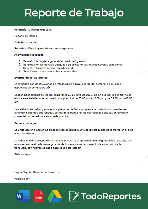 Reporte De Trabajo Formato Cómo Hacerlo Y Ejemplos Todoreportes 0696